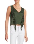 Design Lab Lord & Taylor Fringed Faux Suede Cropped Top