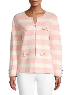 Anne Klein Striped Crewneck Cardigan