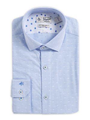 Penguin Slim-fit Dot Dobby Spread-collar Dress Shirt