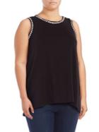 Vince Camuto Plus Hi-lo Embroidered Neck Top