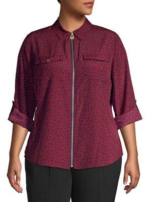 Michael Kors Plus Paisley Zip Front Blouse