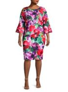 Calvin Klein Plus Floral Bell Sleeve Sheath Dress