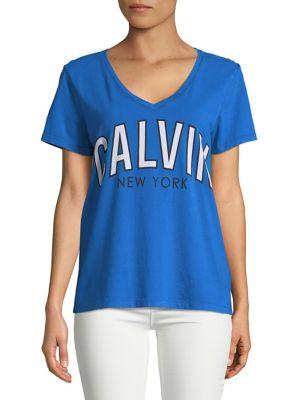 Calvin Klein Jeans Flock Logo Cotton V-neck Tee