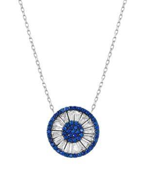 Lord & Taylor Evil Eye 925 Sterling Silver & Blue & White Crystal Pendant Necklace