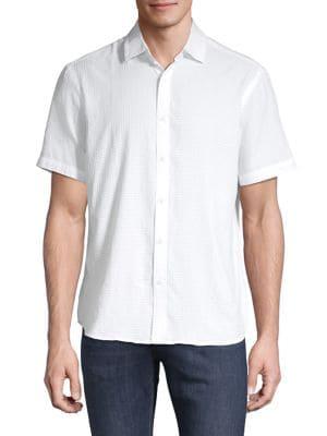 Black Brown Waffle Textured Short Sleeve Button Front Shirt