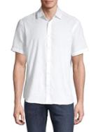 Black Brown Waffle Textured Short Sleeve Button Front Shirt