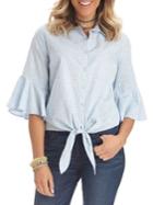 Democracy Tie-front Cascade Ruffle Cotton Button-down Shirt