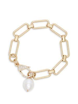 Sole Society Goldtone And Faux Pearl Drop Link Bracelet