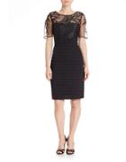 Adrianna Papell Plus Embroidered Mesh Pleated Dress