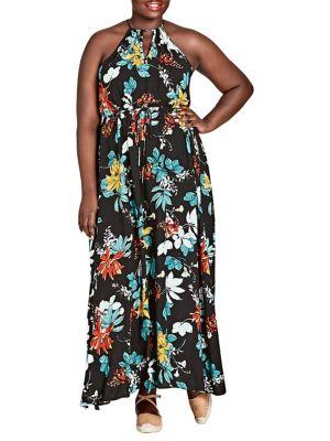 City Chic Plus Tropical Night Maxi Dress