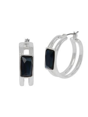 Robert Lee Morris Silvertone And Geometric Stone Hoop Earrings