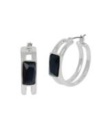 Robert Lee Morris Silvertone And Geometric Stone Hoop Earrings