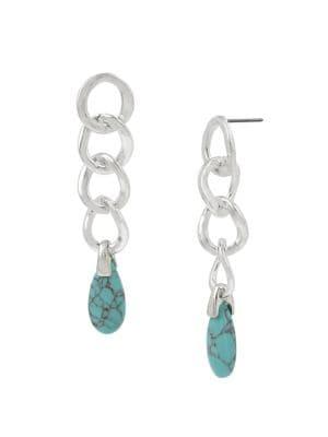 Robert Lee Morris Soho Turks & Beads Silvertone And Turquoise Link Linear Earrings