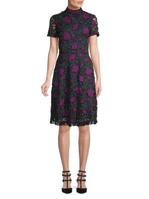 Tahari Arthur S. Levine Highneck Floral Lace Dress