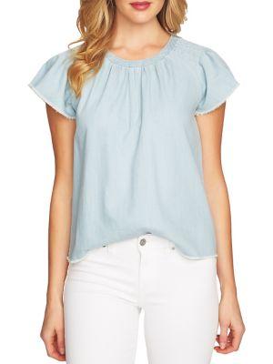 Cece Denim Flutter Sleeve Blouse