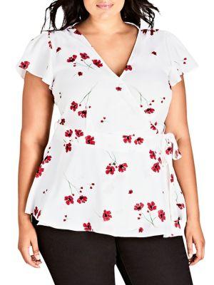 City Chic Plus Miss Poppy Floral Wrap Top