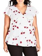 City Chic Plus Miss Poppy Floral Wrap Top