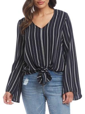 Karen Kane Striped Flare-sleeve Tie-front Top