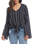 Karen Kane Striped Flare-sleeve Tie-front Top