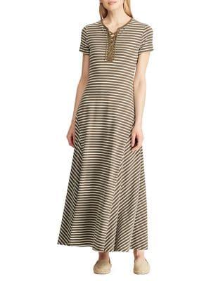 Lauren Ralph Lauren Lace-up Cotton Blend Jersey Maxi Dress
