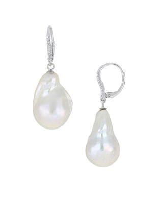 Sonatina 14k White Gold, 13-13.5mm Freshwater Cultured Pearl & Diamond Drop Earrings