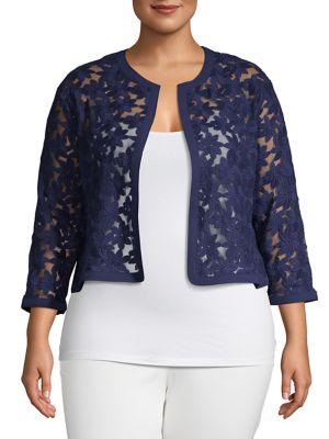 Anne Klein Plus Broderie Lace Crop Cardigan