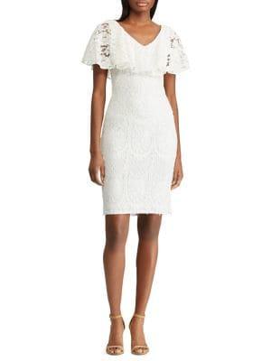 Lauren Ralph Lauren Ruffled Overlay Lace Cocktail Dress