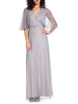 Adrianna Papell Beaded Flutter Sleeve Gown