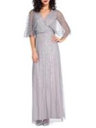Adrianna Papell Beaded Flutter Sleeve Gown