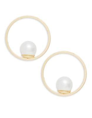 Design Lab Faux Pearl Small Inset Hoop Earrings