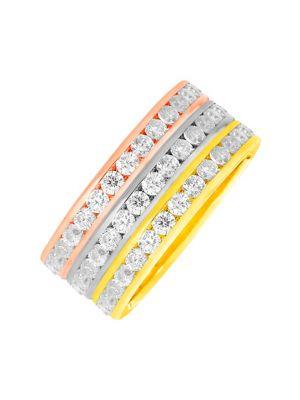 Lord & Taylor 14k Tri-tone Sterling Silver And Crystal Eternity Stackable Rings