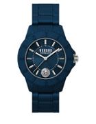 Versus Versace Tokyo Silvertone Blue Silicone Strap Watch