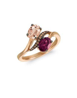 Le Vian Chocolatier Chocolate Diamonds, Peach Morganite, Raspberry Rhodolite And 14k Strawberry Gold Ring