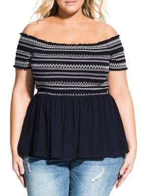 City Chic Plus Stitch Detail Off-the-shoulder Top