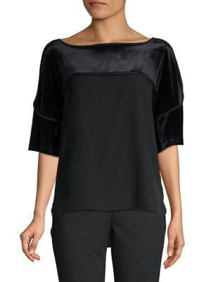 Calvin Klein Velvet-trimmed Boatneck Top