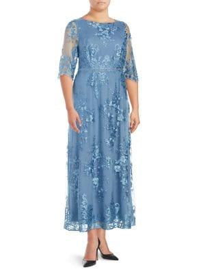 Brianna Plus Embroidered Scallop Long Dress