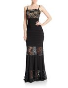 Xscape Tiered Waist Lace Gown