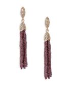Vince Camuto Statement Tassels Crystal And Rose Goldtone Seed Bead Fringe Drop Earrings