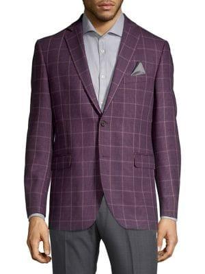Black Brown Windowpane Wool Blend Sportcoat