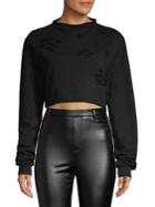La La Anthony Chainmail Distressed Crop Top
