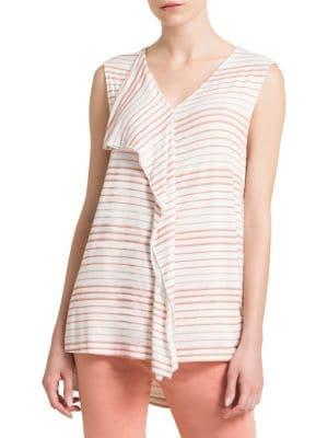 Dkny Striped Ruffle V-neck Top