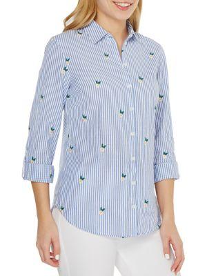 Dorothy Perkins Striped Embroidered Button-front Shirt