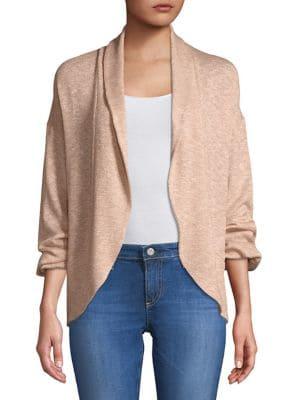 Highline Collective Metallic Puff-sleeve Cardigan With Shawl Collar