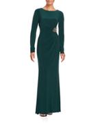 Vince Camuto Long Sleeve Beaded Waist A-line Jersey Gown