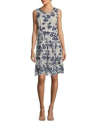 T Tahari Ohanna Embroidered Floral A-line Dress