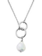 Shade Silvertone And Faux Pearl Double-circle Pendant Necklace