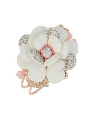 Betsey Johnson Flowers Crystal Pave Hinged Bangle Bracelet