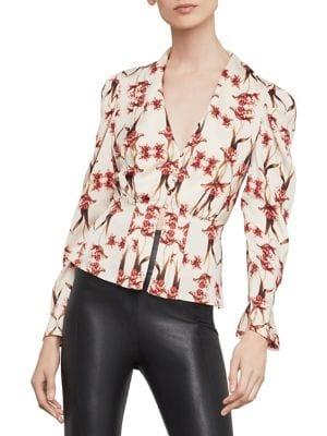 Bcbgmaxazria Floral Pleated Shoulder Peplum Top