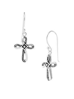 Lord & Taylor 925 Sterling Silver Beaded Cross Drop Earrings