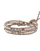Chan Luu ??mm Natural Pink Freshwater Pearl, Crystal And Sterling Silver Wrap Bracelet
